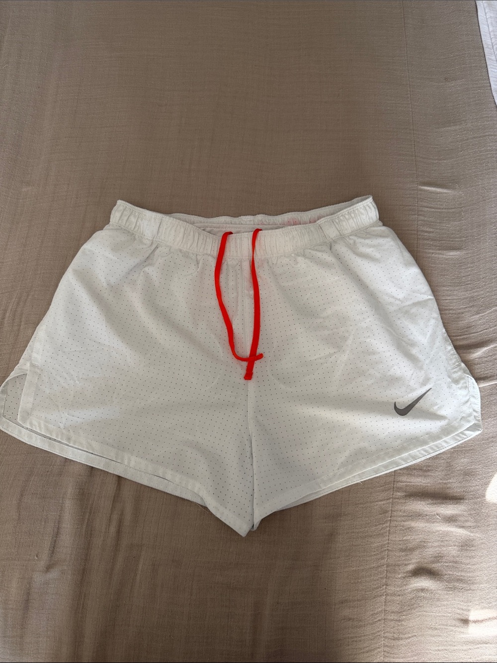 Nike Men’s 3” White Athletic Running Shorts with orange Drawstring